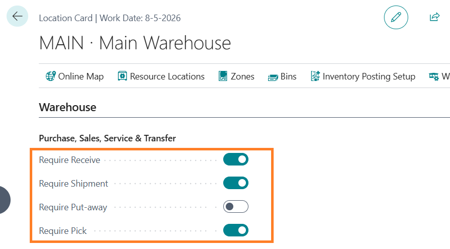 SSC06 Location tab Warehouse