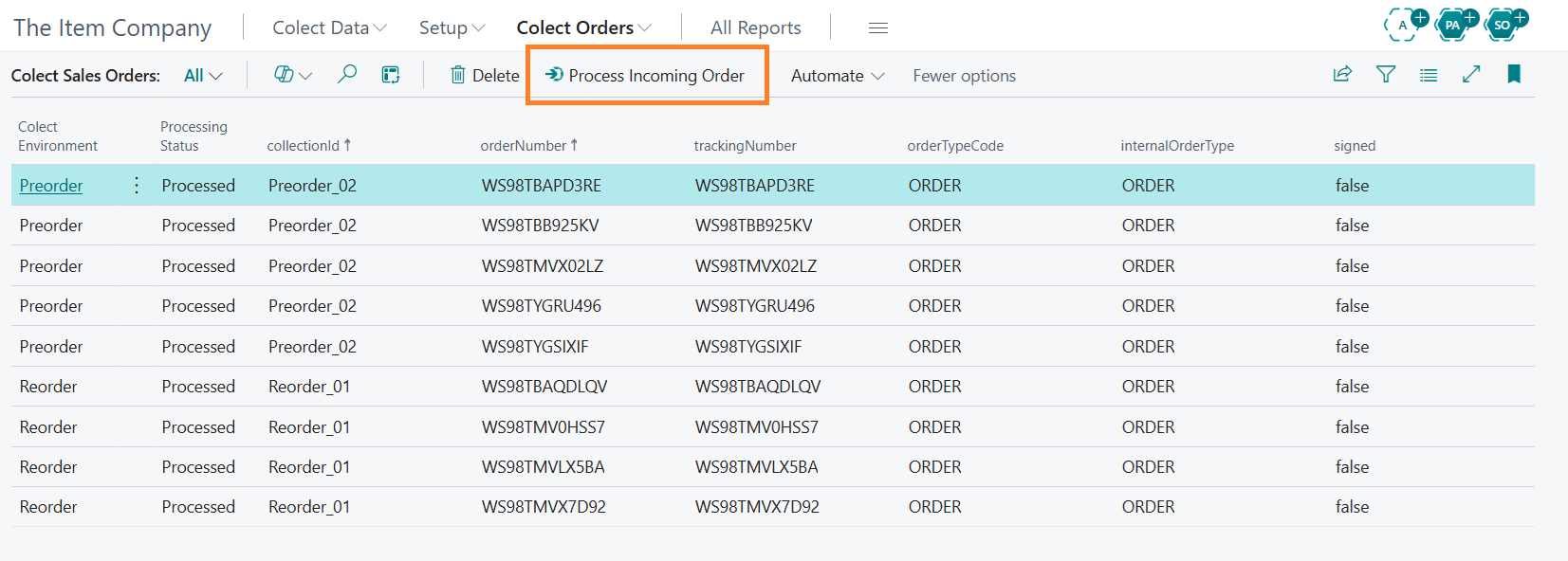 COL022 Colect Sales Orders